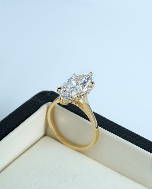 Bellla 3 ct  Marquise solitaire in 18k yellow  gold with hidden halo