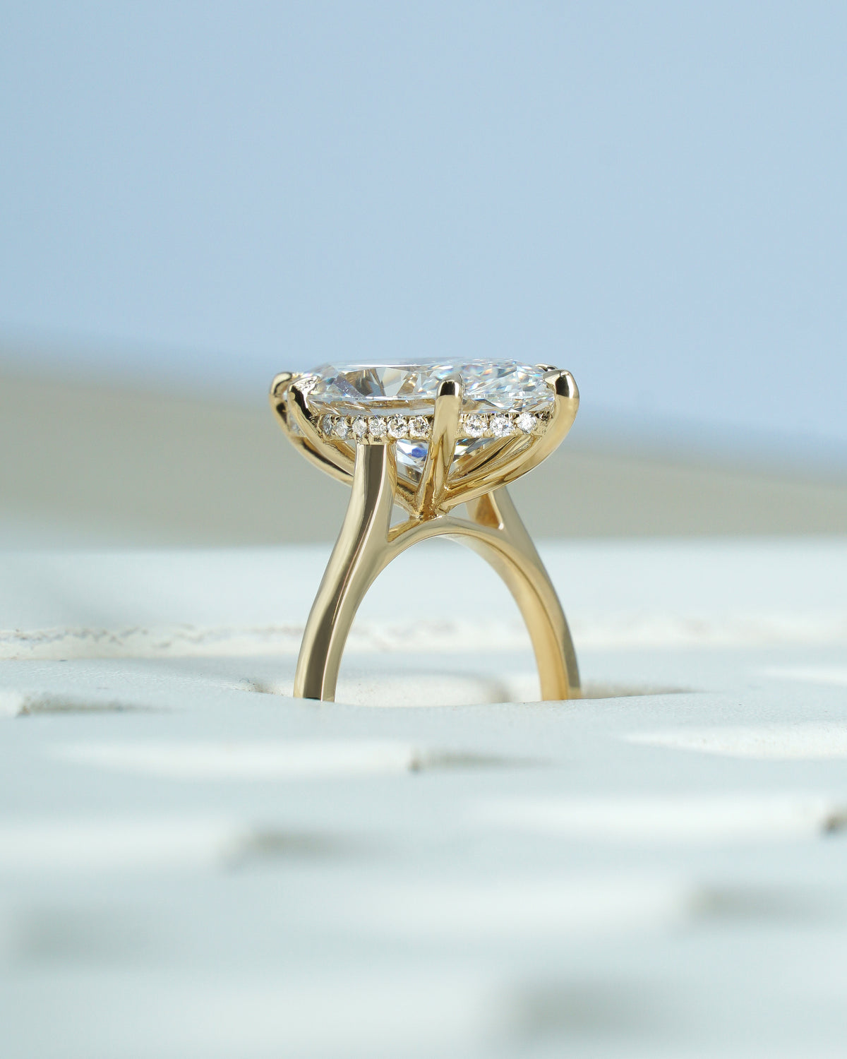 Bellla 3 ct  Marquise solitaire in 18k yellow  gold with hidden halo