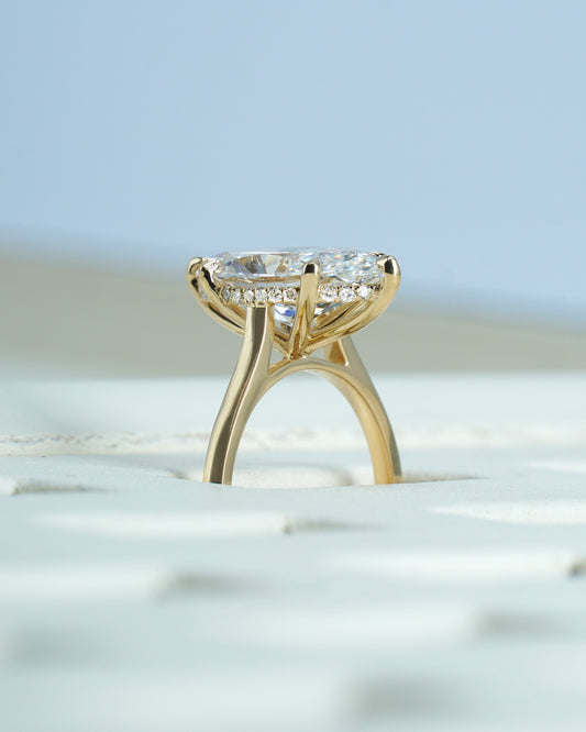 Bellla 3 ct  Marquise solitaire in 18k yellow  gold with hidden halo