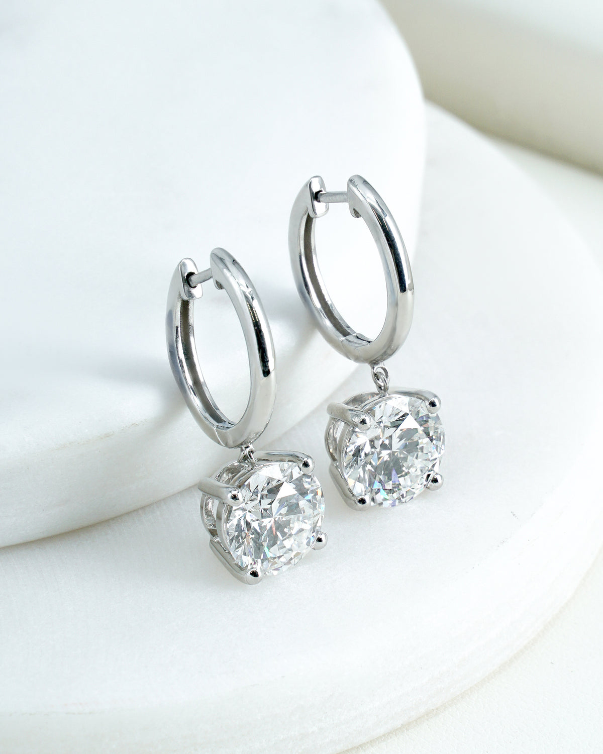 Lab-Grown Round Brilliant Diamond Huggie Drop Earrings in White Gold