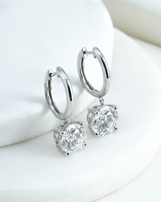 Lab-Grown Round Brilliant Diamond Huggie Drop Earrings in White Gold