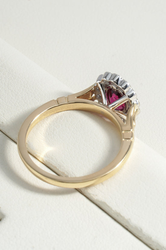 Farah Oval  Ruby Halo Ring in 18K Yellow Gold