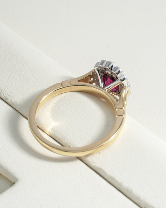 Farah Oval  Ruby Halo Ring in 18K Yellow Gold