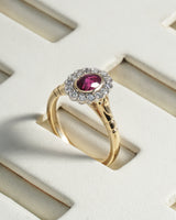 Farah Oval  Ruby Halo Ring in 18K Yellow Gold