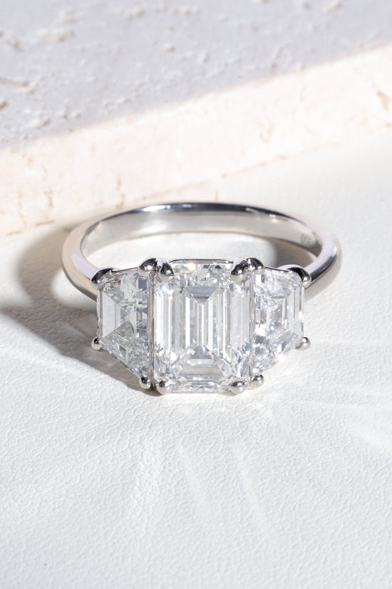Mei Emerald-Cut Lab-Grown Diamond Trilogy Ring in Platinum
