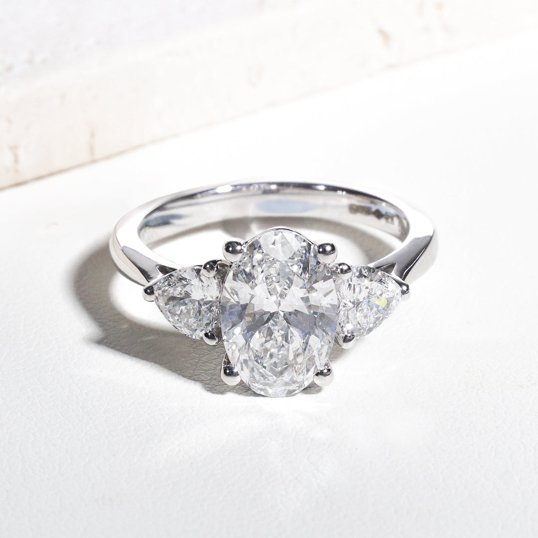Kwame Oval-Cut Lab-Grown Diamond Trilogy Ring in Platinum