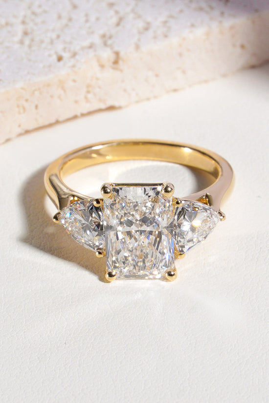 Hana Radiant-Cut Lab-Grown Diamond Trilogy Ring in 18K Yellow Gold