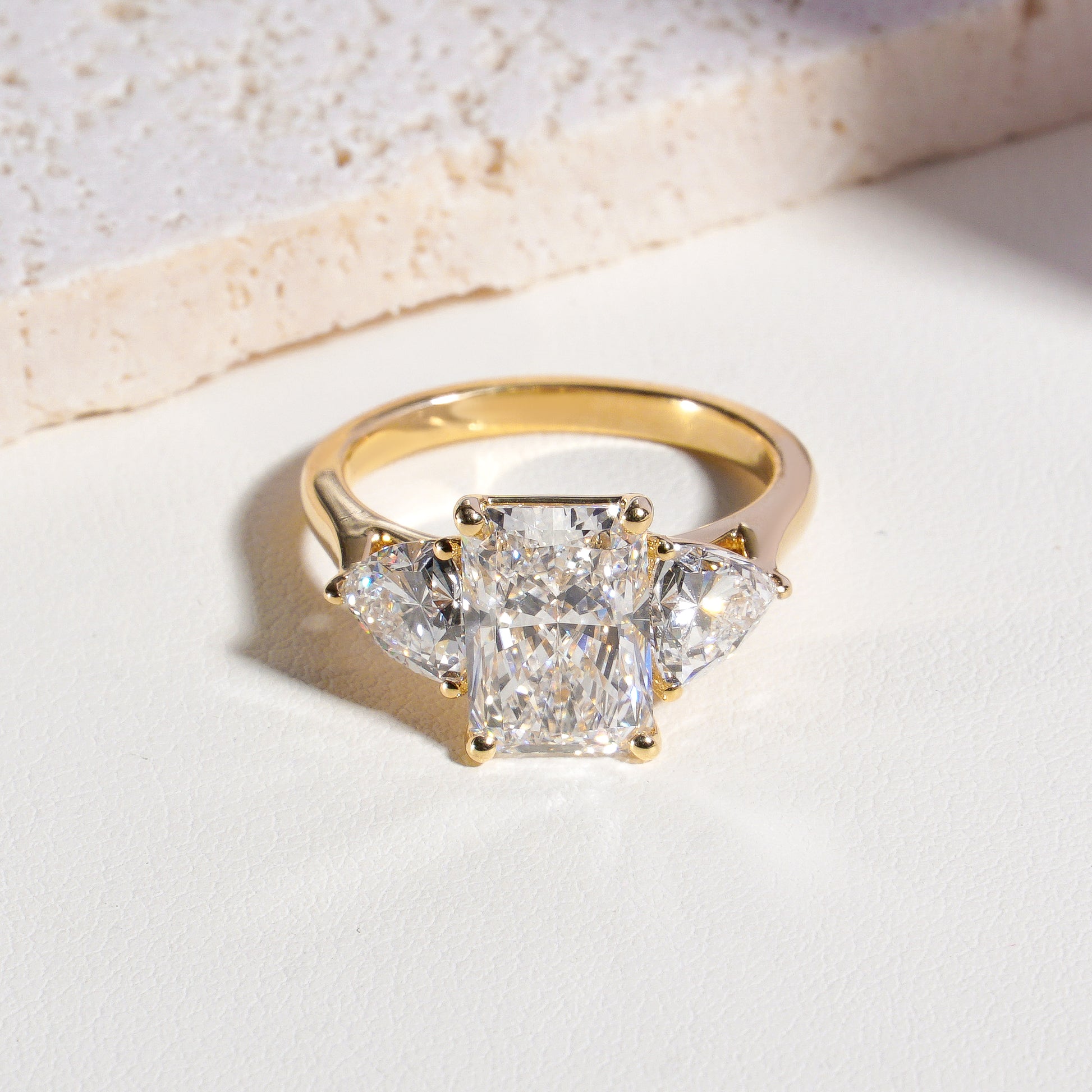 Hana Radiant-Cut Lab-Grown Diamond Trilogy Ring in 18K Yellow Gold