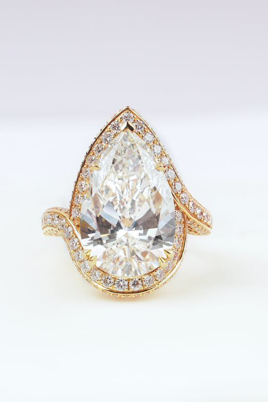 Luna Pear-Cut Lab-Grown Diamond Double Halo Bypass Ring with Ornate Gallery in 18K Yellow Gold