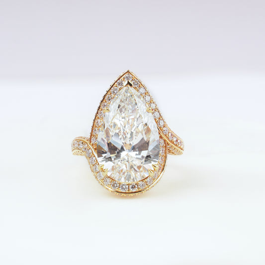 Luna Pear-Cut Lab-Grown Diamond Double Halo Bypass Ring with Ornate Gallery in 18K Yellow Gold