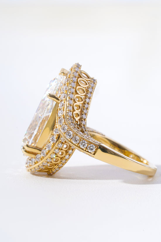 Luna Pear-Cut Lab-Grown Diamond Double Halo Bypass Ring with Ornate Gallery in 18K Yellow Gold