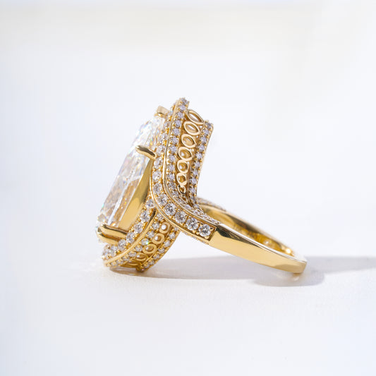 Luna Pear-Cut Lab-Grown Diamond Double Halo Bypass Ring with Ornate Gallery in 18K Yellow Gold