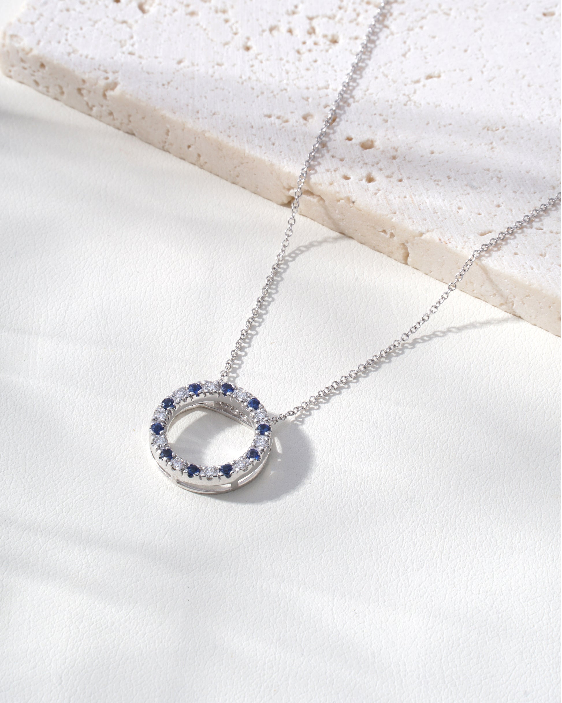 Blue Sapphire & Lab-Grown Diamond Pendant Necklace in 18K White Gold