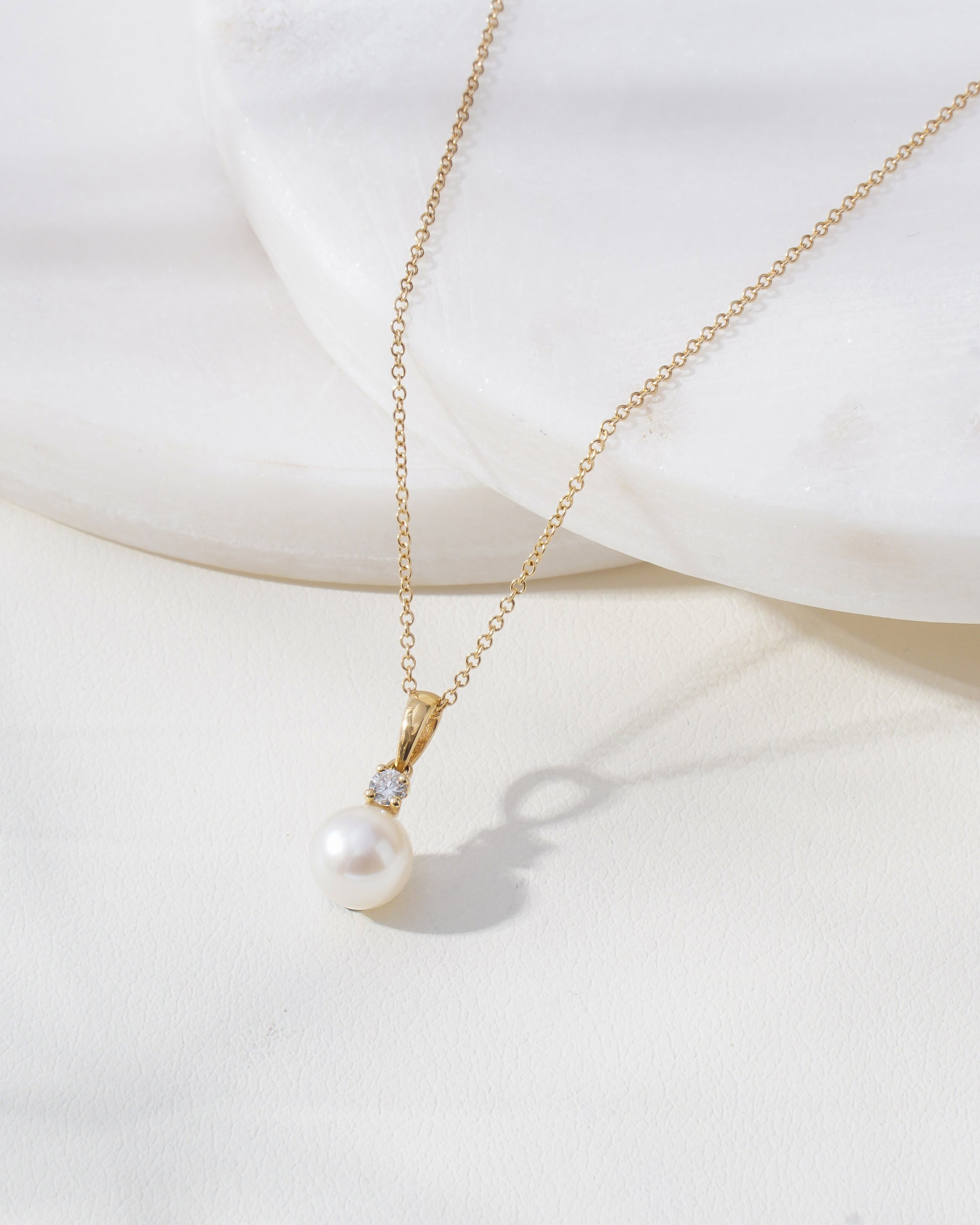 Pearl &amp; Lab-Grown Diamond Drop Pendant Necklace in 18K Yellow Gold