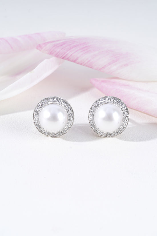 Pearl & Lab-Grown Diamond Halo Earrings in 18K White Gold