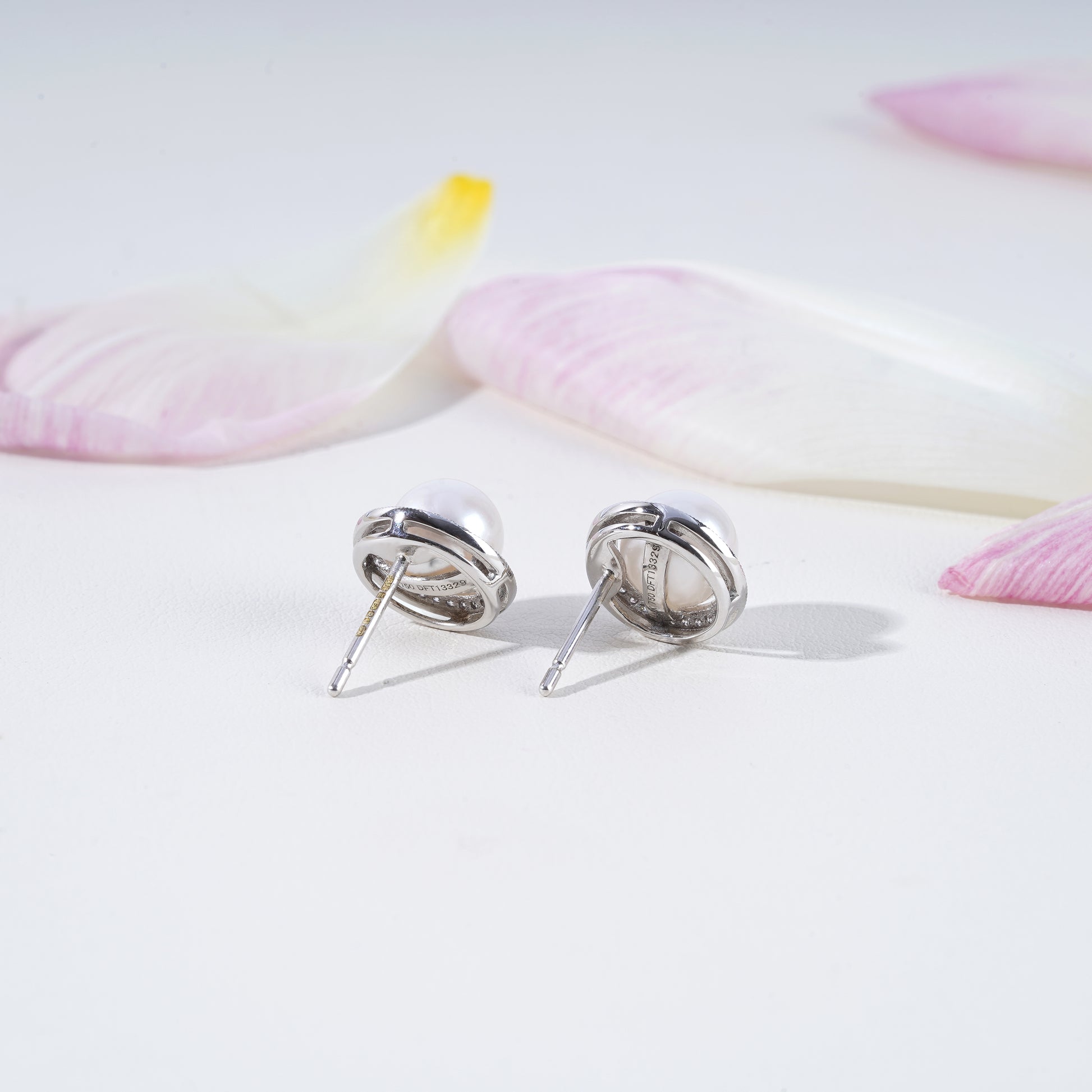 Pearl & Lab-Grown Diamond Halo Earrings in 18K White Gold