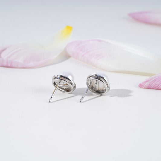 Pearl & Lab-Grown Diamond Halo Earrings in 18K White Gold