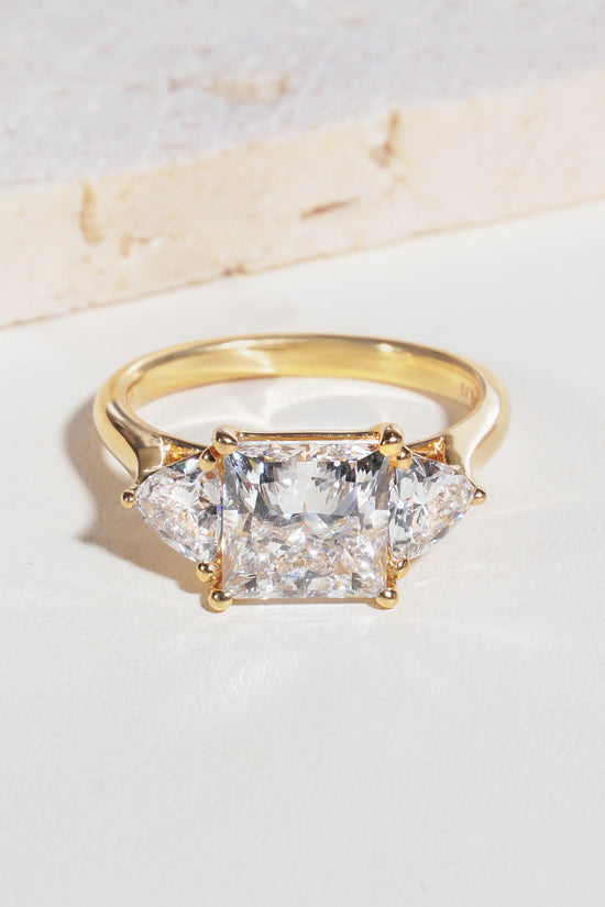 Elara Princess-Cut Lab-Grown Diamond Trilogy Ring in 18K Yellow Gold