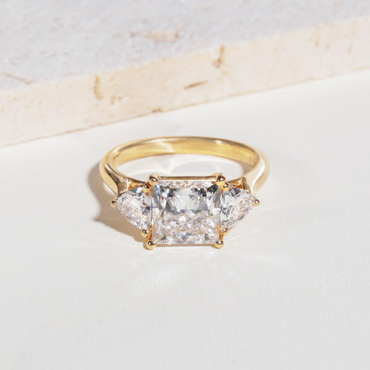 Elara Princess-Cut Lab-Grown Diamond Trilogy Ring in 18K Yellow Gold