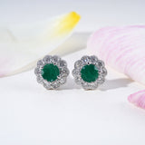 Emerald & Lab-Grown Diamond Halo Earrings in 18K White Gold
