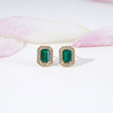 Emerald & Diamond Stud Earrings in 18K Yellow Gold