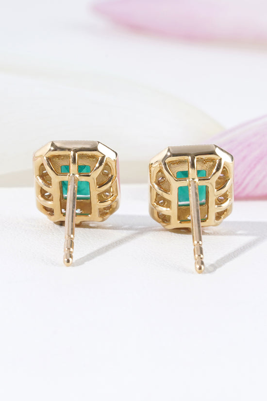 Emerald & Diamond Stud Earrings in 18K Yellow Gold