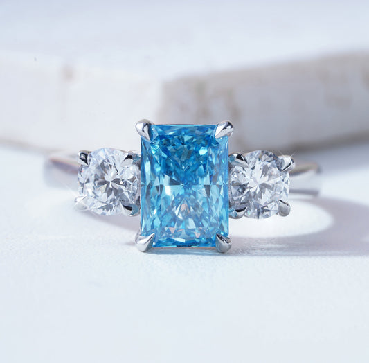Akira Lab-Grown Blue Diamond & Diamond Ring in Platinum