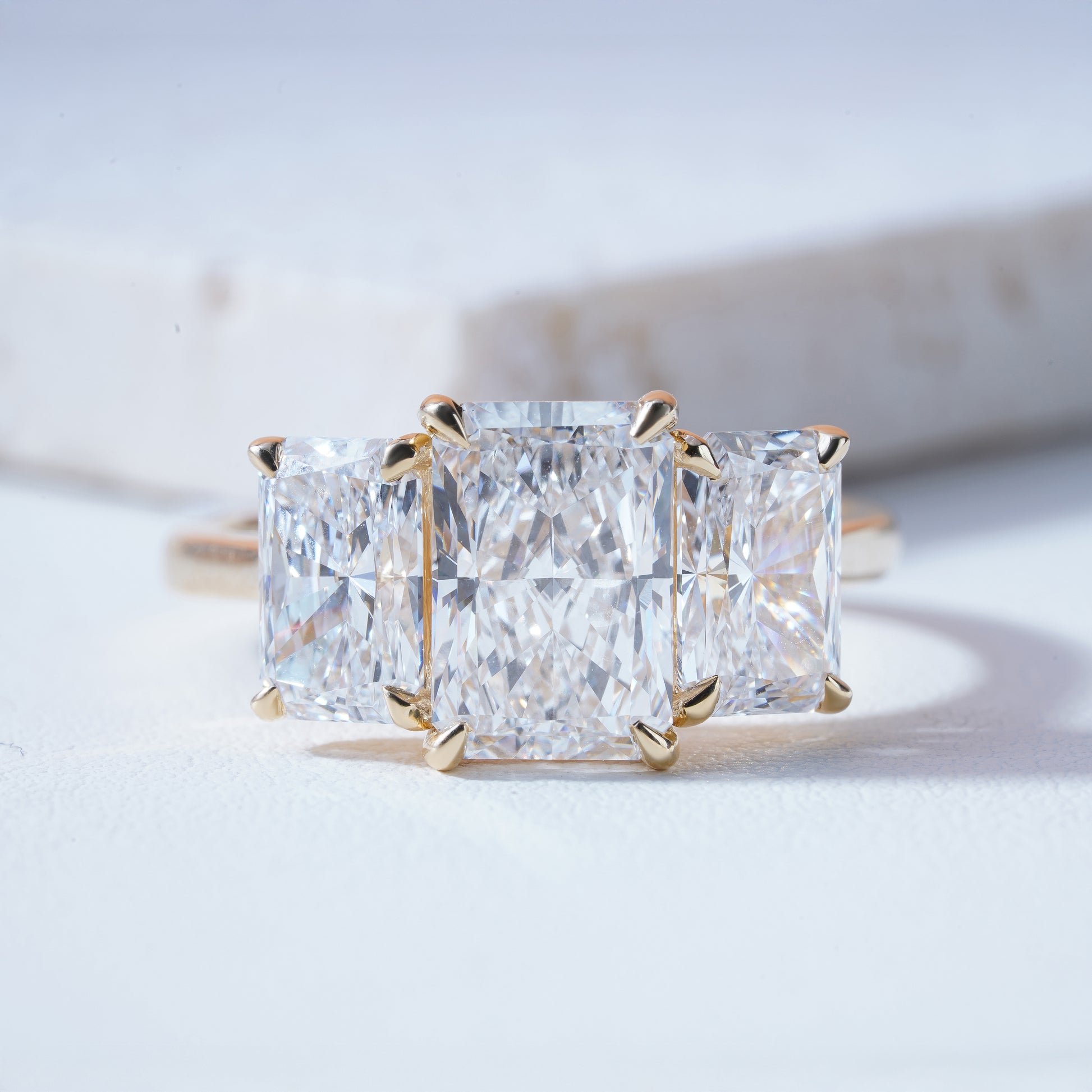 Mara Radiant-Cut Lab-Grown Diamond Trilogy Ring in 18K Yellow Gold