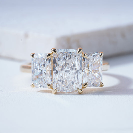 Mara Radiant-Cut Lab-Grown Diamond Trilogy Ring in 18K Yellow Gold