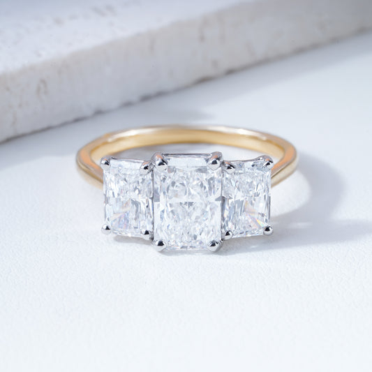 Nyla Radiant-Cut Lab-Grown Diamond Trilogy Ring in 18K Yellow Gold & Platinum
