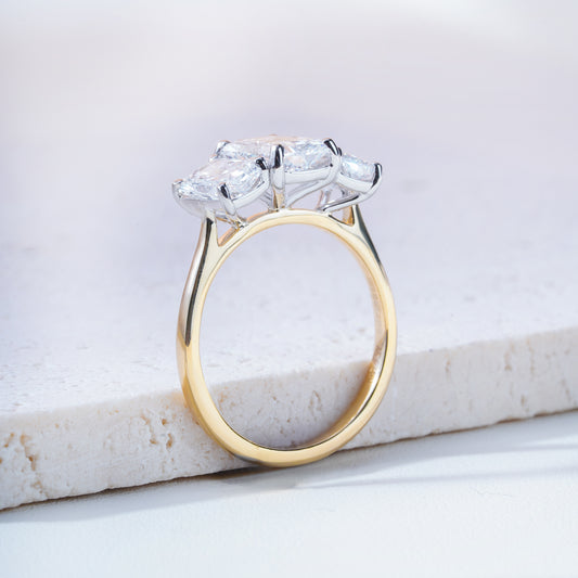 Nyla Radiant-Cut Lab-Grown Diamond Trilogy Ring in 18K Yellow Gold & Platinum