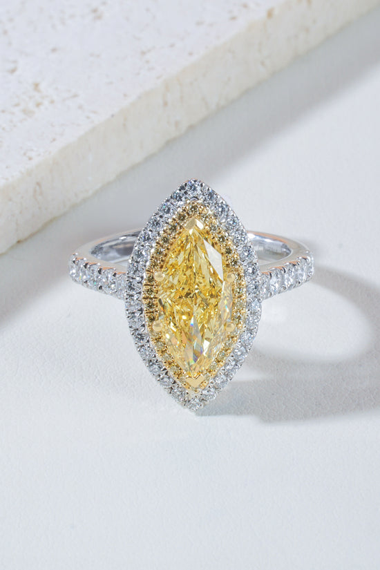 Leia Marquise-Cut Lab-Grown Diamond Halo Solitaire Ring in 18K Yellow Gold & Platinum