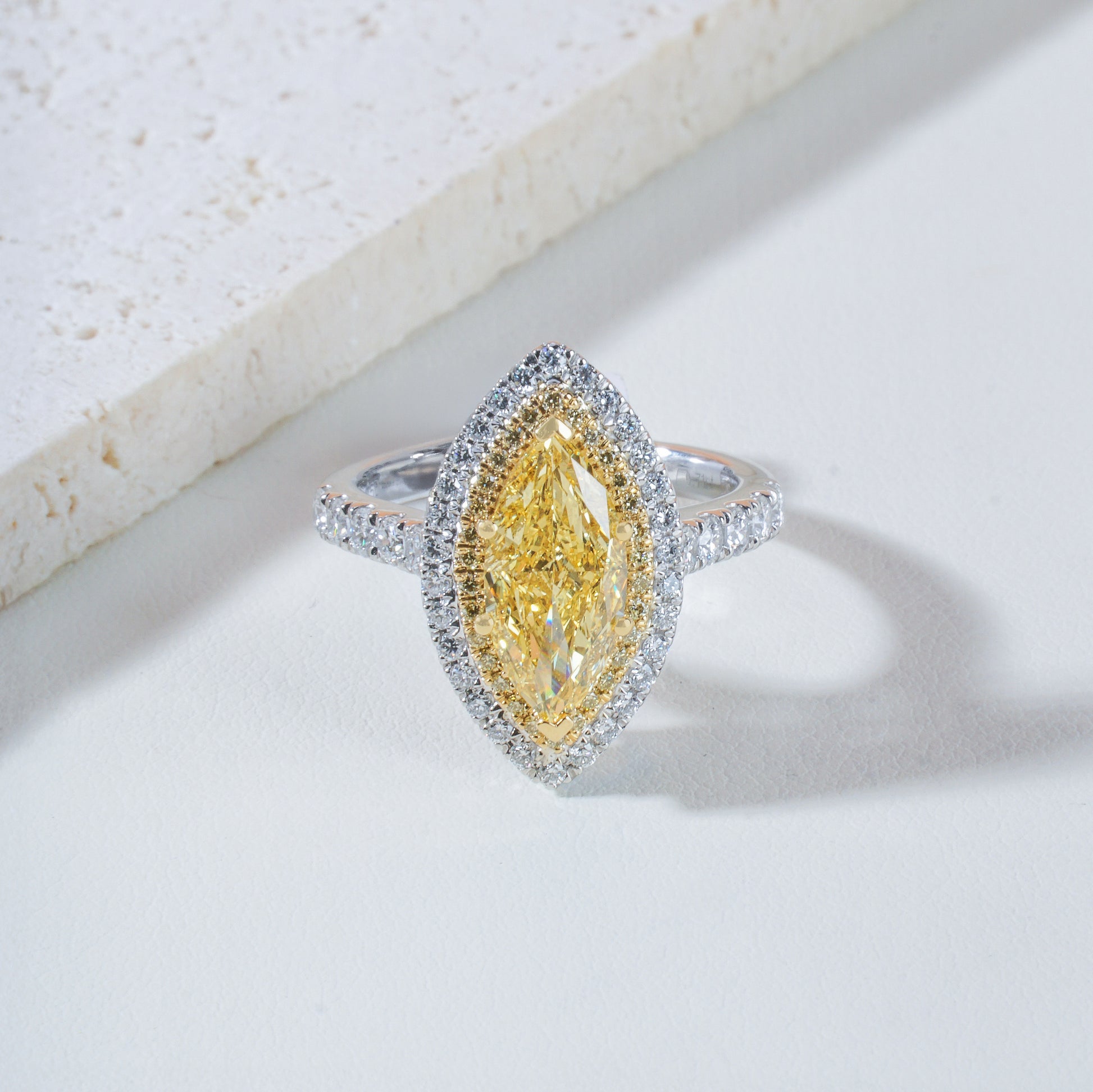 Leia Marquise-Cut Lab-Grown Diamond Halo Solitaire Ring in 18K Yellow Gold & Platinum