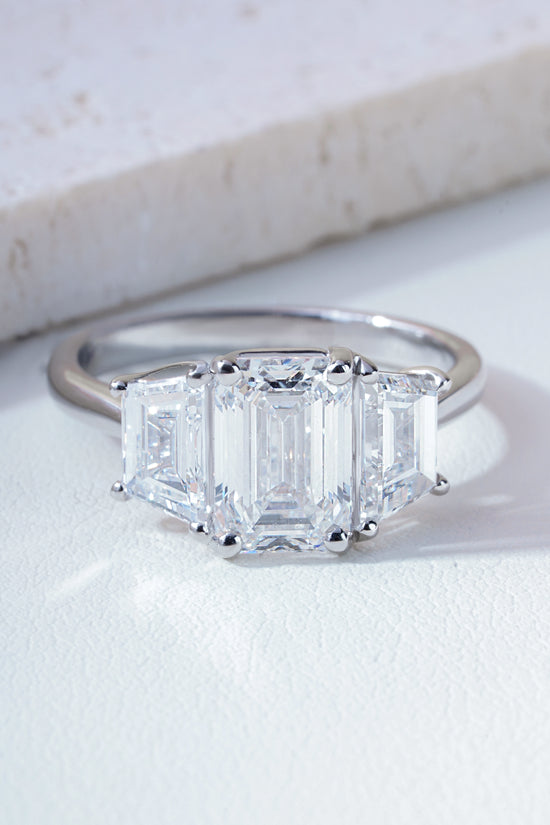 Seren Emerald-Cut Lab-Grown Diamond Trilogy Ring in Platinum