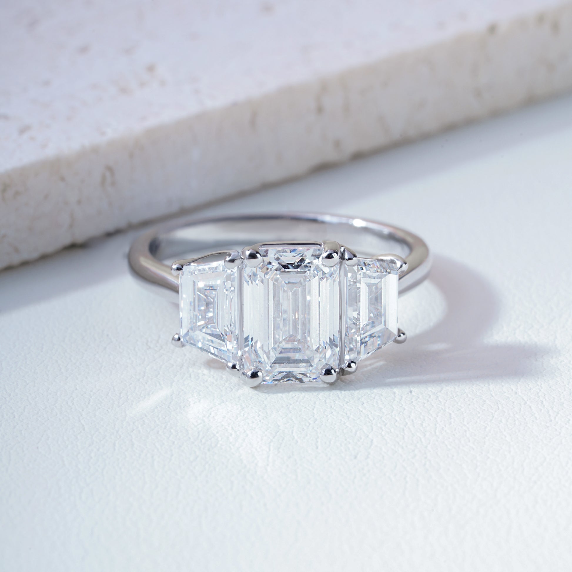 Seren Emerald-Cut Lab-Grown Diamond Trilogy Ring in Platinum