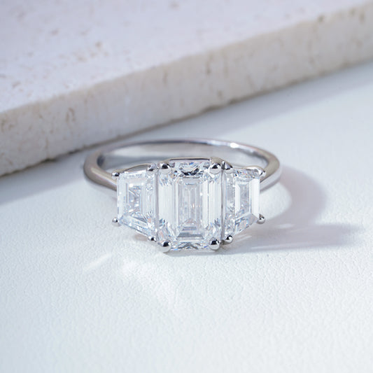 Seren Emerald-Cut Lab-Grown Diamond Trilogy Ring in Platinum