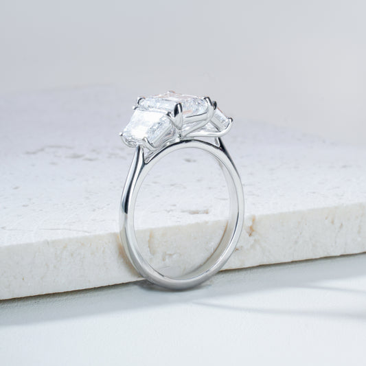 Seren Emerald-Cut Lab-Grown Diamond Trilogy Ring in Platinum