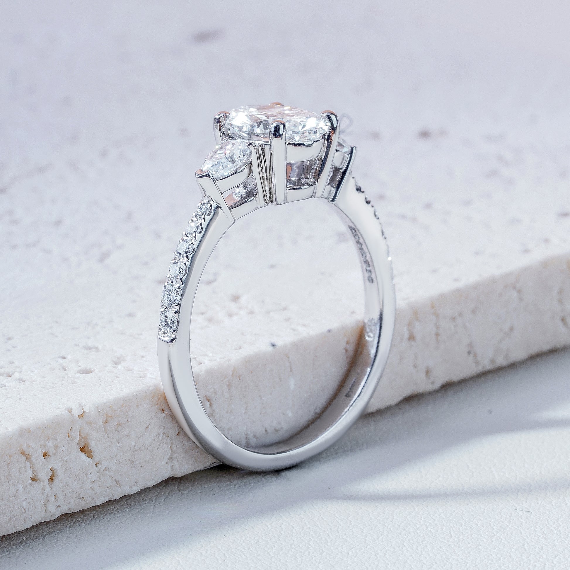 Nia Oval-Cut Lab-Grown Diamond Trilogy Ring in Platinum