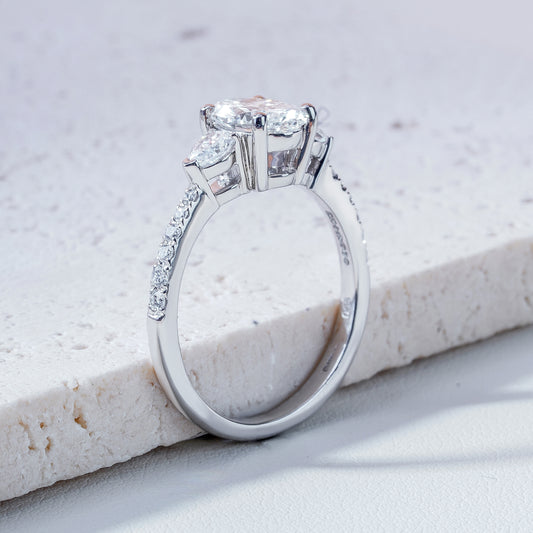 Nia Oval-Cut Lab-Grown Diamond Trilogy Ring in Platinum