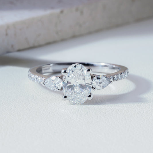 Nia Oval-Cut Lab-Grown Diamond Trilogy Ring in Platinum