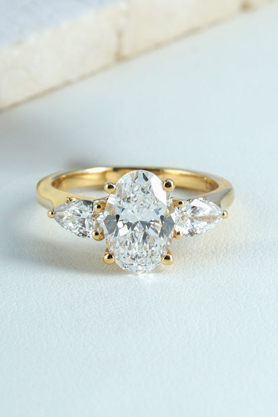 Faye Oval & Pear-Cut Lab-Grown Diamond Trilogy Ring in 18K Yellow Gold