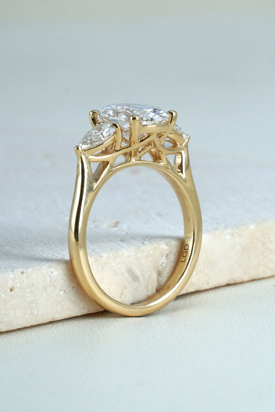 Faye Oval & Pear-Cut Lab-Grown Diamond Trilogy Ring in 18K Yellow Gold