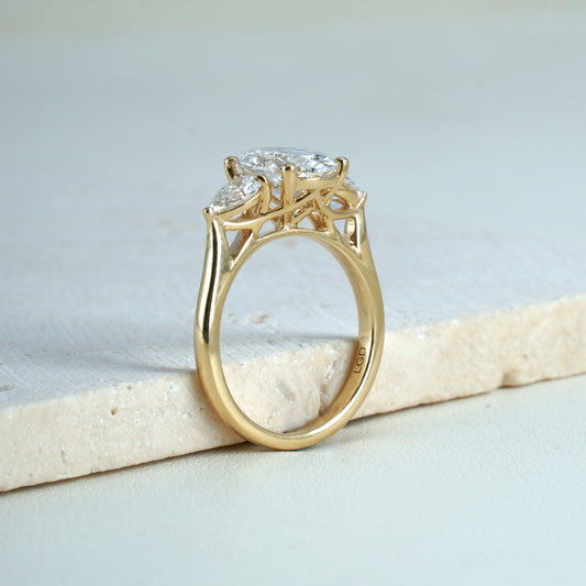 Faye Oval & Pear-Cut Lab-Grown Diamond Trilogy Ring in 18K Yellow Gold