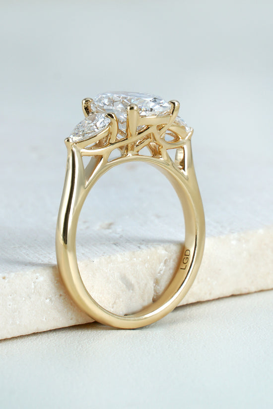 Faye Oval & Pear-Cut Lab-Grown Diamond Trilogy Ring in 18K Yellow Gold
