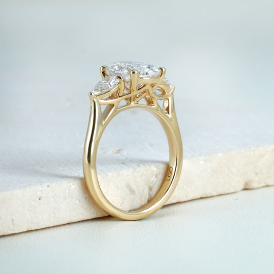 Faye Oval & Pear-Cut Lab-Grown Diamond Trilogy Ring in 18K Yellow Gold