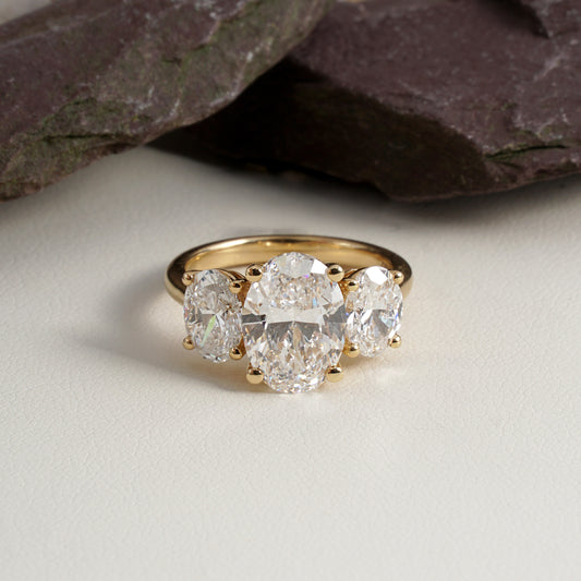 Mona Oval-Cut Lab-Grown Diamond Trilogy Ring in 18K Gold