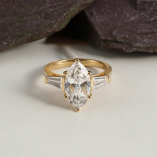 Lyna Marquise-Cut Lab-Grown Diamond Trilogy Ring in 18K Gold