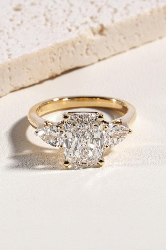 Yuna Cushion-Cut Lab-Grown Diamond Trilogy Ring in 18K Yellow Gold