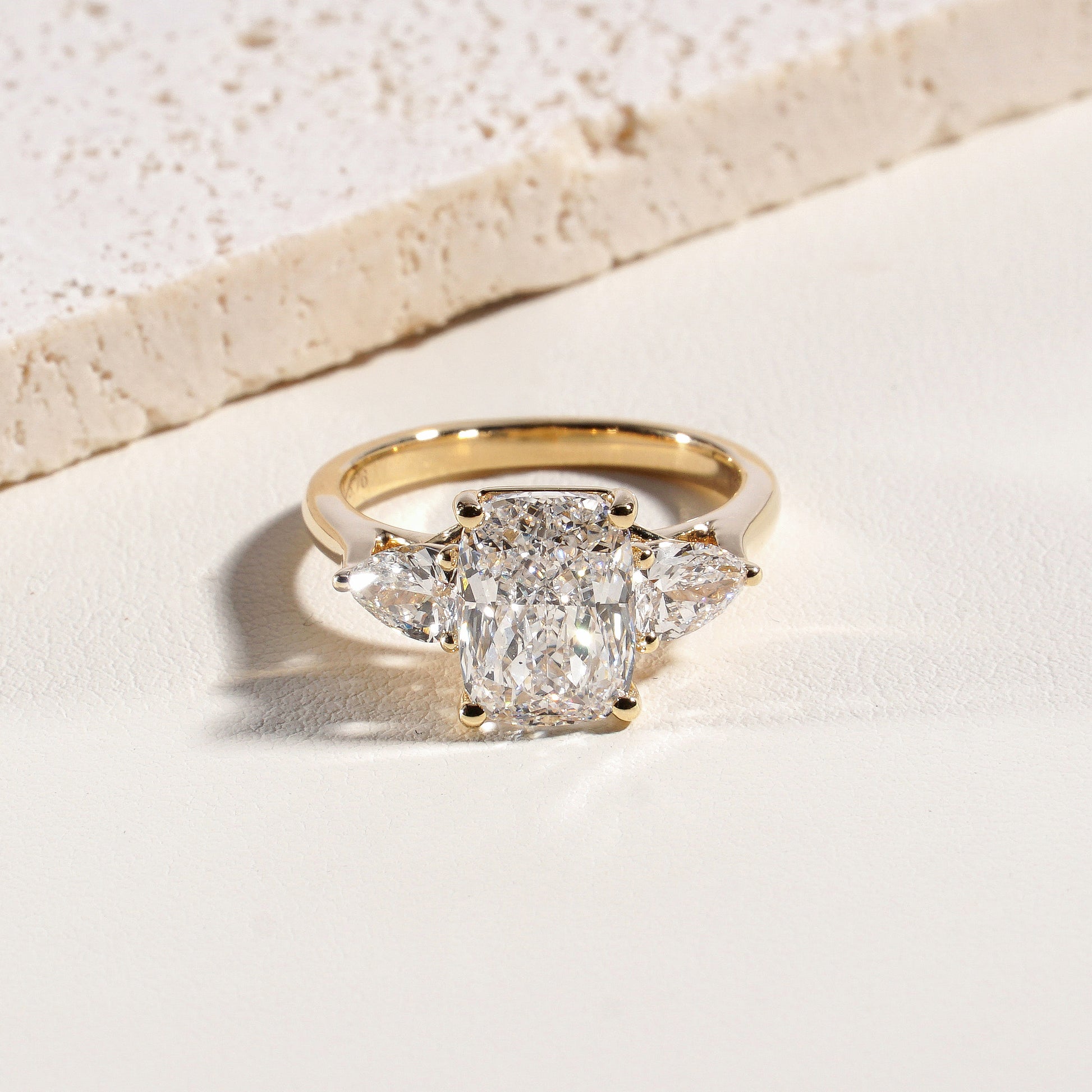 Yuna Cushion-Cut Lab-Grown Diamond Trilogy Ring in 18K Yellow Gold