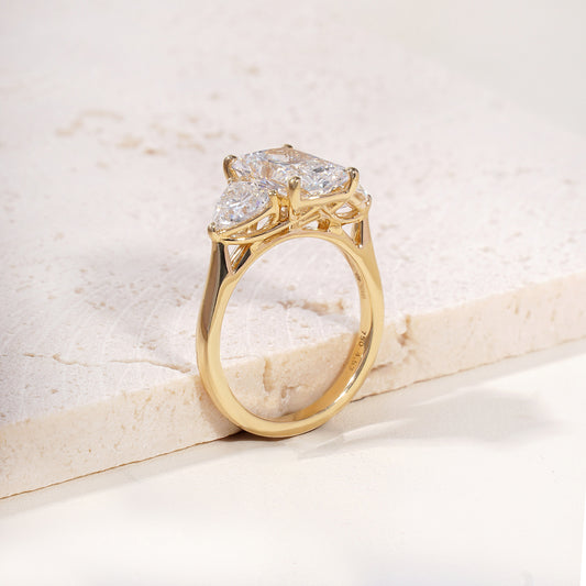 Yuna Cushion-Cut Lab-Grown Diamond Trilogy Ring in 18K Yellow Gold